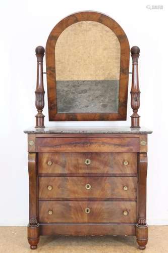 Mahonie Empire commode met spiegel