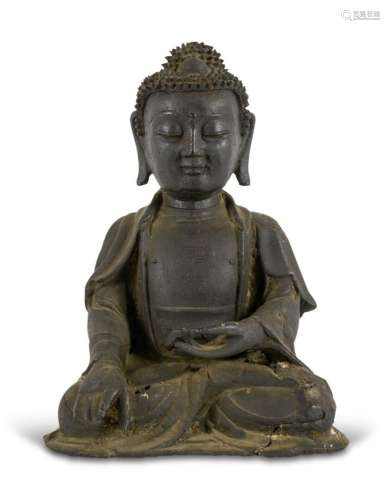 Statue de Bouddha en alliage, représenté assis en vajrasana,...