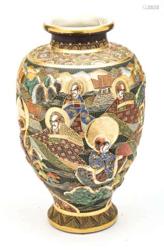 Japanese Japanese Satsuma Moriage Pottery Vase, Gold Decorat...