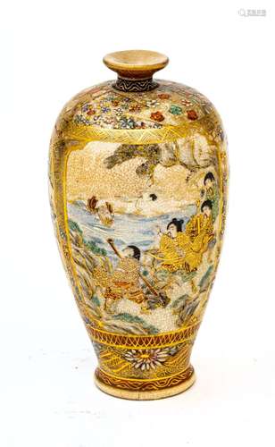 Gyokuzan Gyokuzan Satsuma Earthenware Vase, Three Panels, 18...