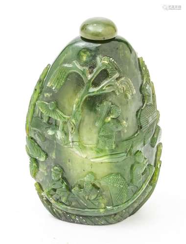 Chinese Green Jade Snuff Bottle C. 19th.c., H 3.2``