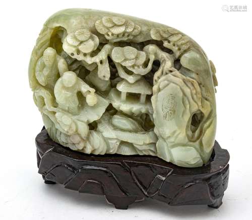 Chinese Chinese Jade, Mountain Village Scene C. 19th.c., H 4...