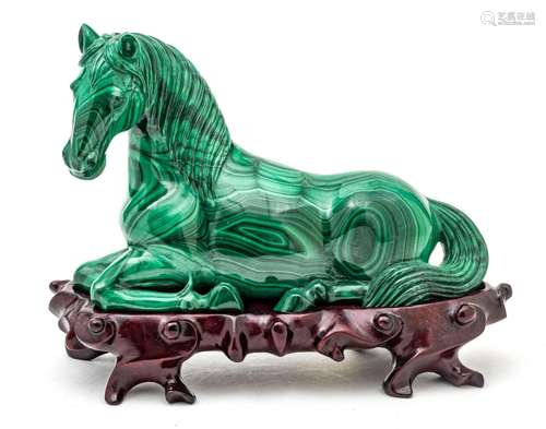 Malachite Carved Stone Horse H 5`` L 8``