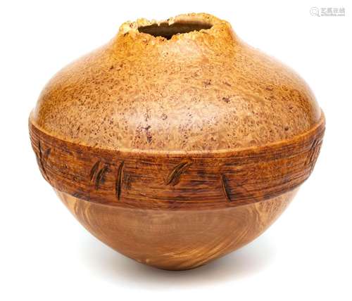 Dennis Ellis, Dennis Ellis, Burl Maple Carved Jar C. 1996, H...