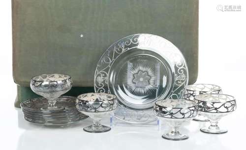 Sterling Over Crystal Dessert Compotes (7)and Plates (6) C. ...