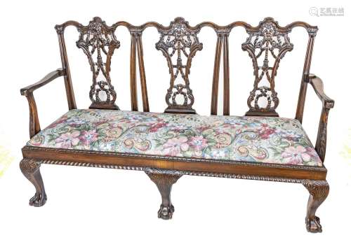 Mahogany Chippendale Style Ribbon Back Settee C 1900 H 41&qu...
