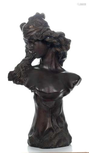 Art Nouveau Style Bronze Sculpture, Young Beauty, H 26`` W 1...