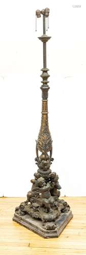 Rococo Revival Bronze Figural Floor Lamp, Late 19th/Early 20...