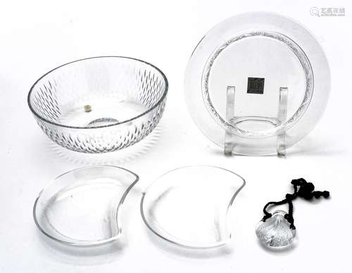 Lalique Crystal Plate & Snuff Bottle + Baccarat Bowl, H ...