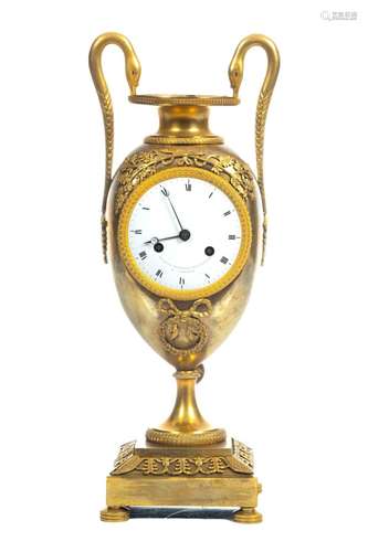 French Empire D`ore Bronze Mantel Clock C. 19th Century, H 1...