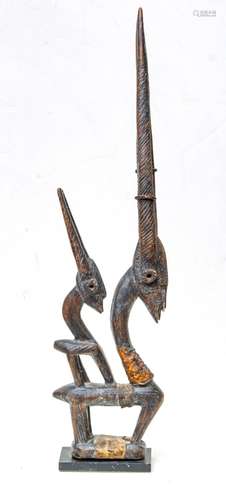 African Bambara Chi Wara Carved Wood Antelope Sculpture, H 2...