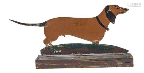 Folk Art Dachshund Formed Patinated Metal And Wood Weatherva...