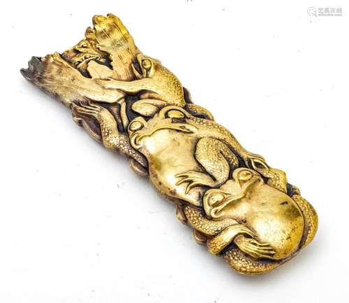 Asian Asian Gilt Metal Daggar Handle, Lizard & Frog Moti...