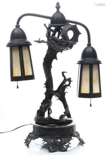 Chinese Chinese Bronze Sculpture Of Dragon, Mounted As Lamp ...