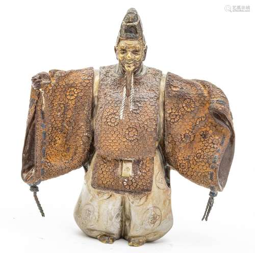 Japanese Japanese Bronze Okemono Sculpture, Noh Kabuki Actor...