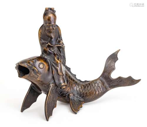 Chinese Chinese Bronze Sage With Book, Riding Carp H 10`` L ...