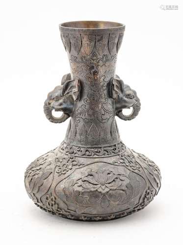 Chinese Chinese Bronze Vase, Elephant Handles, Signed C. 19t...