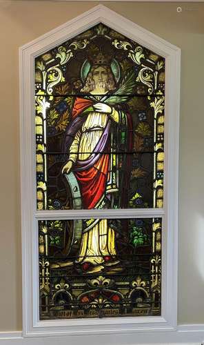 Leaded Stained Glass Window St. Catherine Of The Wheel, H 7`...