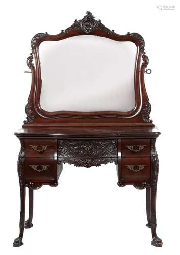 American Hand Carved Mahogany Vanity With Mirror, 20th C., H...