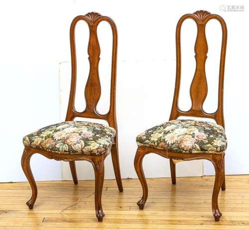 (8) Louis XV Style Walnut High Back Side Chairs, 1970, H 37`...