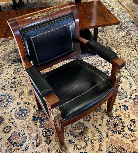 Empire Style Carved Mahogany Arm Chair, H 37`` W 25`` Depth ...