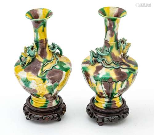 Chinese Chinese Sancai Pottery Vases With Coiling Dragons C....