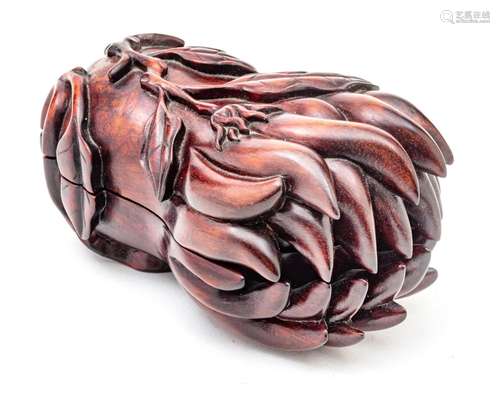 Chinese Mahogany Carved "Hands Of Buddha" Box L 6....