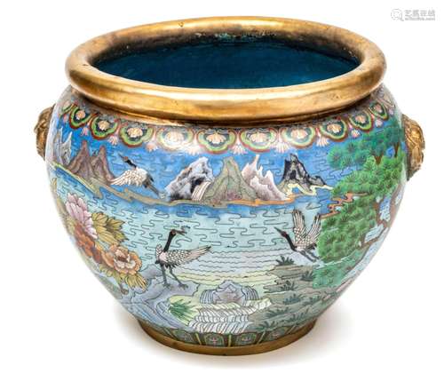 Chinese Chinese Cloisonee Enamel Fishbowl And Stand H 14`` W...