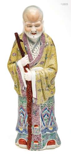 Chinese Chinese Porcelain Figure Of Man In Yellow Robe H 26`...