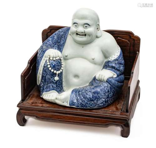 Chinese Chinese Porcelain Seated Buddha On Throne H 14`` W 1...