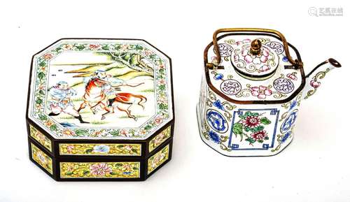 Chinese Enamel Box And Teapot C. 19th.c., H 2`` W 4`` L 4`` ...