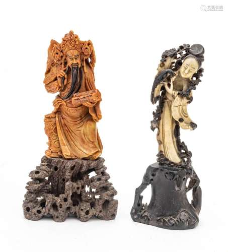 Chinese Chinese Soapstone Carvings, Emperor And Guan Yin Fig...