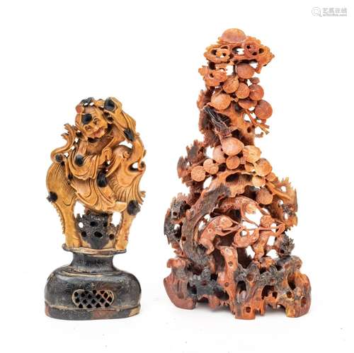 Chinese Chinese Carved Soapstone Buddha And Monkey Carvings ...