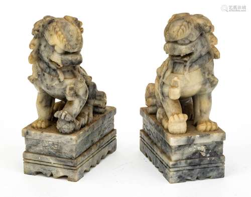 Chinese Chinese Soapstone Foo Dogs H 7`` W 5`` 1 Pair