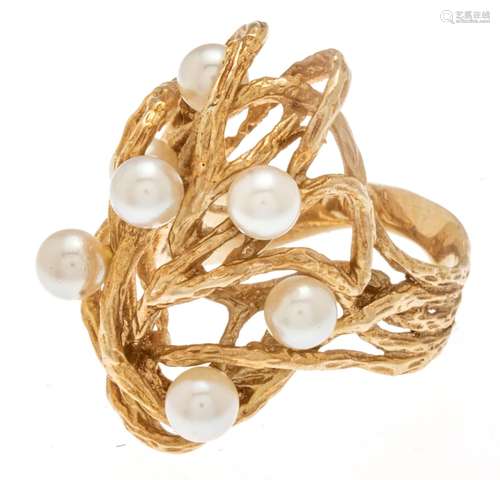 14K Gold And Pearl Cluster Ring, Size 7