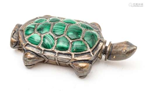 Chinese Chinese Malachite And Silver Snuff Bottle, Turtle Fo...