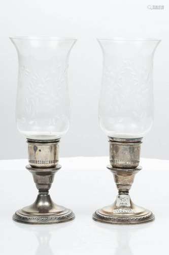 Lunt Lunt Sterling Silver Candlesticks, Glass Globes H 10``