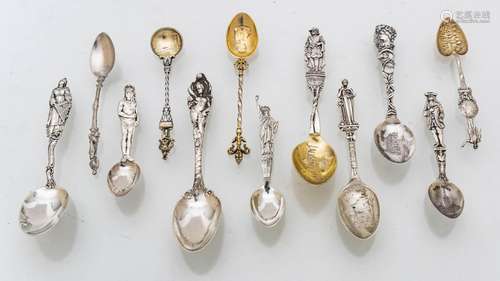 Sterling Silver Figural Handle Fancy Spoons C. 1900, 12 pcs