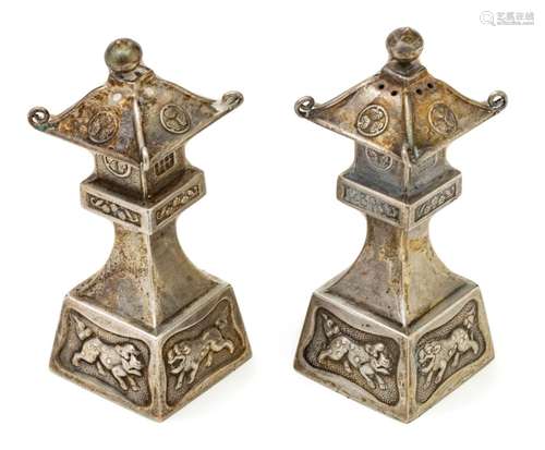 Sterling Silver (950) Pagoda Form Salt And Pepper Shakers H ...