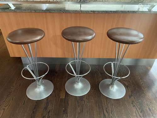 Modern Metal Base Stools H 36`` Depth 34`` Dia. 14`` 3 pcs