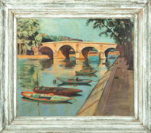 French Oil On Canvas, Early 20th C., Pont Marie, Paris, H 21...