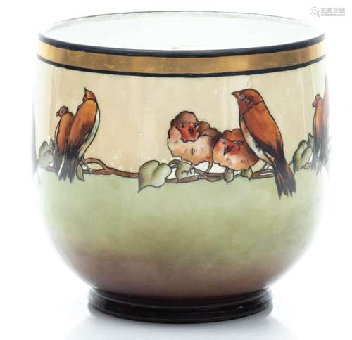 Limoges Limoges Porcelain Jardinere, Hand Painted Bird Motif...