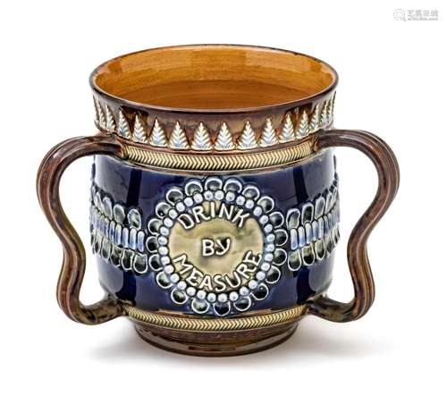 Early Doulton Early Doulton Ceramic Loving Cup C. 1880, H 6`...