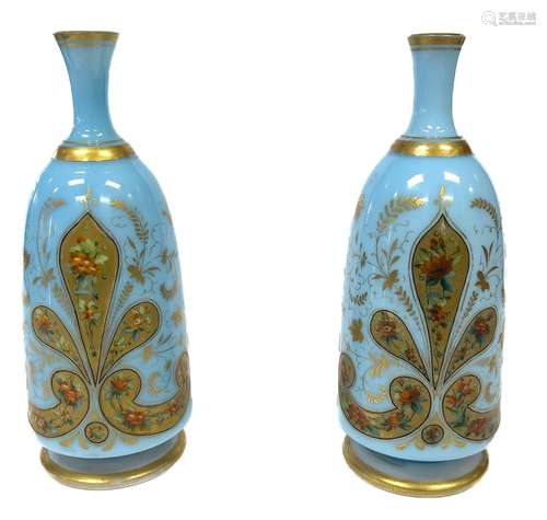 Bristol Bristol Blown Glass Bottles C. 19th.c., H 7`` 2 pcs