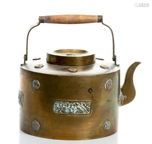 Chinese Brass Kettle, C. 19th.c., H 10`` L 10.5``