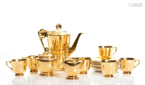 22 Kt Gold Decorated Coffee Pot, Creamer, Sugar And Demi Tas...