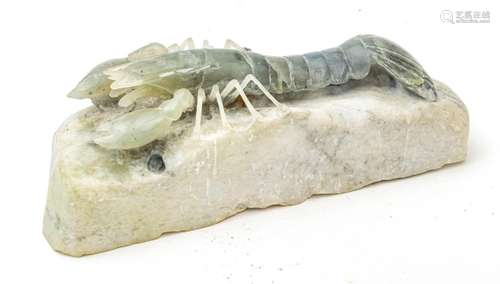 Chinese Chinese Stone Carving, Translucent Grey Lobster On S...