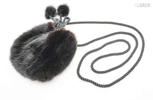 Black Mink Fur Bag On Drawstring C. 1950,