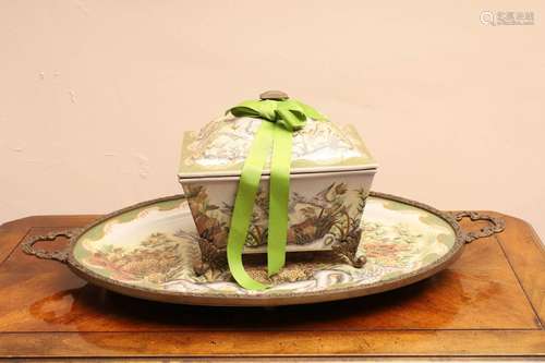 Japanese Porcelain Dresser Box On Tray Early 20th C., W 15``...