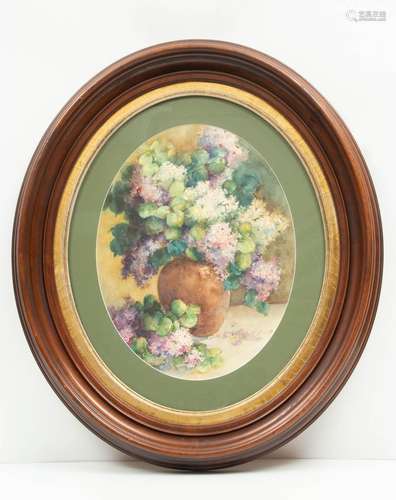 M.C. Myers, M.C. Myers, Watercolor, In Oval Mahogany Frame C...